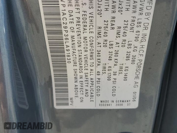 2006 Porsche Cayenne Turbo with VIN WP1AC29P36LA91830, listed as a Copart auction lot 77009944 with 155,390 mi miles and Salvage title. Bid and sale history available at DreamBid. Image 13.