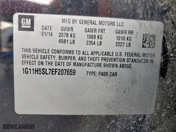 2014 Chevrolet Malibu LTZ with VIN 1G11H5SL7EF207659, listed as a Copart auction lot 53707815 with 207,532 mi miles and Clean Title. Bid and sale history available at carsss.com. Image 13.