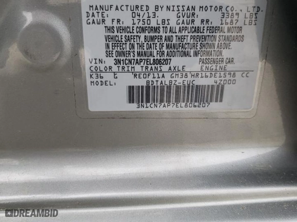 2014 Nissan Versa S Plus with VIN 3N1CN7AP7EL806207, listed as a Copart auction lot 51597675 with 140,996 mi miles and Clean Title. Bid and sale history available at carsss.com. Image 12.