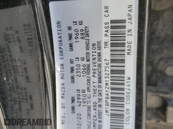 2021 Mazda 3 2.5 Turbo with VIN JM1BPBAY2M1327567, listed as a Copart auction lot 75093044 with Not Provided miles and Non Repairable. Bid and sale history available at DreamBid. Image 13.
