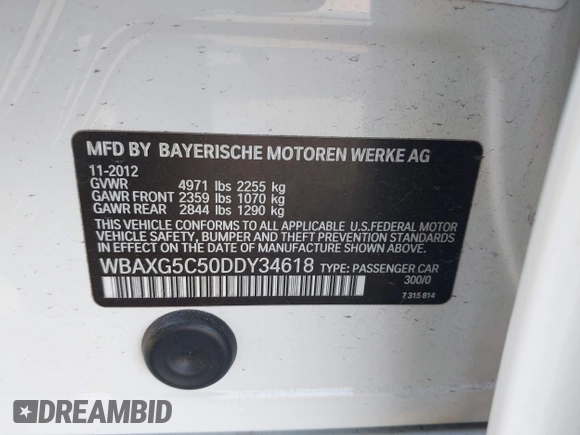 2013 BMW 5 Series 528i with VIN WBAXG5C50DDY34618, listed as a IAAI auction lot 41665956 with 85,088 mi miles and . Bid and sale history available at carsss.com. Image 9.