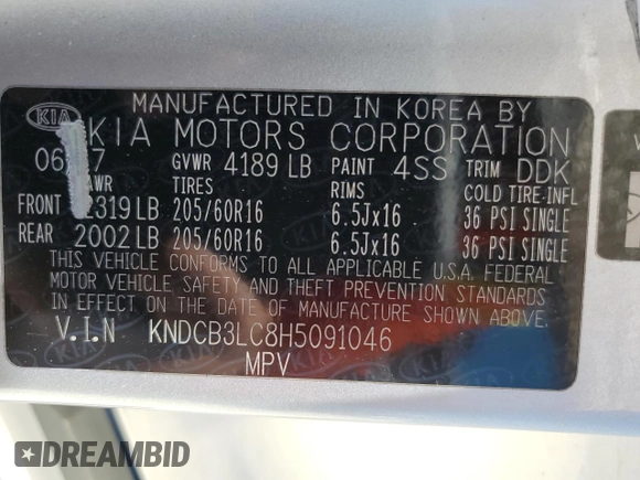 2017 Kia Niro LX with VIN KNDCB3LC8H5091046, listed as a Copart auction lot 63559304 with 79,530 mi miles and Salvage Title. Bid and sale history available at DreamBid. Image 14.