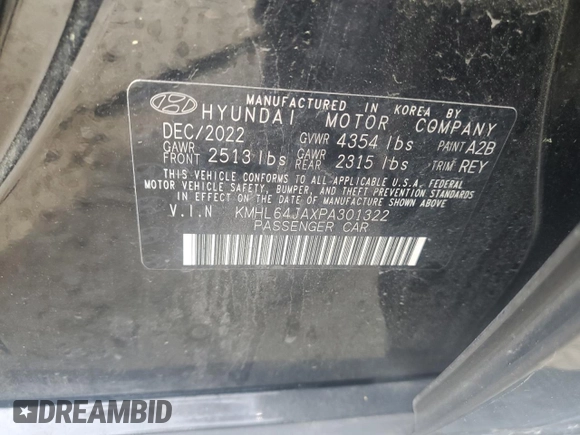 2023 Hyundai Sonata SEL with VIN KMHL64JAXPA301322, listed as a Copart auction lot 54226895 with 44,359 mi miles and Salvage Title. Bid and sale history available at DreamBid. Image 12.
