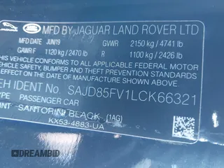 2020 Jaguar F-Type with VIN SAJD85FV1LCK66321, listed as a IAAI auction lot 41318564 with 45,883 mi miles and . Bid and sale history available at DreamBid. Image 9.