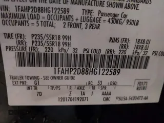 2017 Ford Taurus SE с VIN 1FAHP2D88HG122589, выставлен на аукционе IAAI как лот 41618285 с пробегом 75 575 миль миль и . История ставок и продаж доступна на DreamBid. Изображение 9.