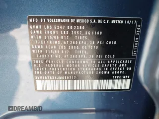 2018 Volkswagen Tiguan S с VIN 3VV1B7AX4JM059717, выставлен на аукционе IAAI как лот 40844600 с пробегом 32 540 миль миль и . История ставок и продаж доступна на DreamBid. Изображение 9.