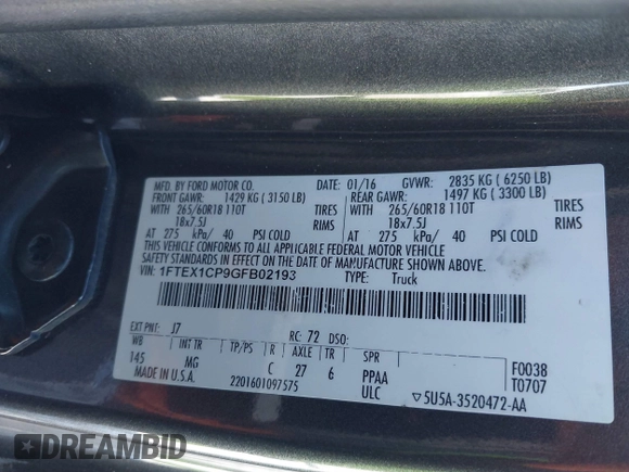 2016 Ford F-150 XL with VIN 1FTEX1CP9GFB02193, listed as a IAAI auction lot 41623702 with 155,069 mi miles and . Bid and sale history available at carsss.com. Image 9.