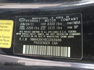 2012 Hyundai Genesis Coupe Grand Touring with VIN KMHHU6KH8CU068486, listed as a IAAI auction lot 41686499 with 104,579 mi miles and . Bid and sale history available at DreamBid. Image 9.