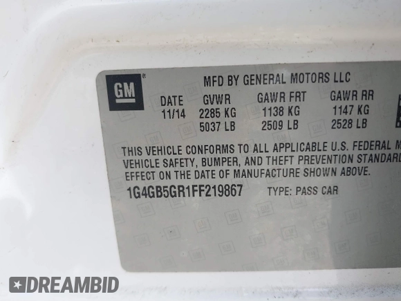 2015 Buick LaCrosse Leather with VIN 1G4GB5GR1FF219867, listed as a IAAI auction lot 41908458 with 131,747 mi miles and . Bid and sale history available at DreamBid. Image 9.