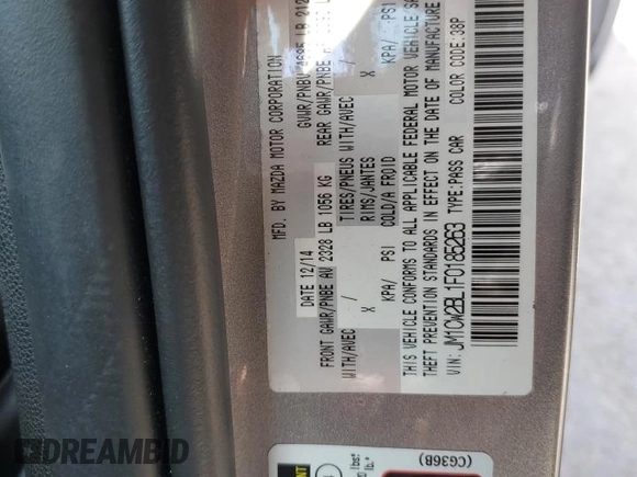 2015 Mazda 5 Sport with VIN JM1CW2BL1F0185263, listed as a Copart auction lot 51070815 with 62,102 mi miles and Salvage Title. Bid and sale history available at DreamBid. Image 13.