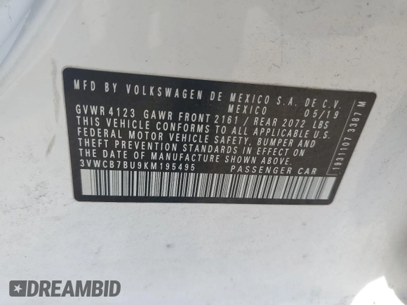 2019 Volkswagen Jetta S с VIN 3VWCB7BU9KM195495, выставлен на аукционе Copart как лот 56125085 с пробегом 90 448 миль миль и Списание • Salvage title. История ставок и продаж доступна на DreamBid. Изображение 12.
