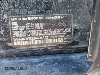 2018 BMW 3 Series 320i xDrive z VIN WBA8A3C52JA494542, wystawiony jako IAAI lot #41371426 z przebiegiem Nie podano mil oraz . Historia ofert i sprzedaży dostępna na DreamBid. Obrazek 9.