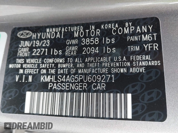 2023 Hyundai Elantra SEL z VIN KMHLS4AG5PU609271, wystawiony jako IAAI lot #42374280 z przebiegiem 27 711 mil mil oraz . Historia ofert i sprzedaży dostępna na DreamBid. Obrazek 9.