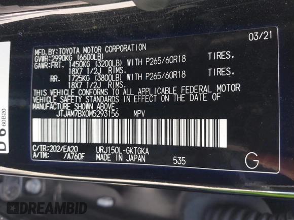 2021 Lexus GX 460 Premium with VIN JTJAM7BX0M5293156, listed as a IAAI auction lot 41780042 with 56,256 mi miles and . Bid and sale history available at DreamBid. Image 9.