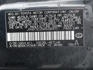 2010 Lexus IS 250 with VIN JTHCF5C25A5036971, listed as a IAAI auction lot 41861183 with 82,253 mi miles and . Bid and sale history available at carsss.com. Image 9.