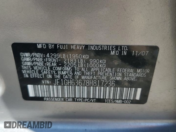 2008 Subaru Impreza Outback Special Sports with VIN JF1GH63678H817236, listed as a Copart auction lot 58848115 with 168,486 mi miles and Clean title. Bid and sale history available at DreamBid. Image 12.