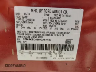 2019 Ford Explorer XLT с VIN 1FM5K8D85KGA57489, выставлен на аукционе Copart как лот 62483345 с пробегом 50 042 миль миль и Списание • Salvage title. История ставок и продаж доступна на DreamBid. Изображение 13.