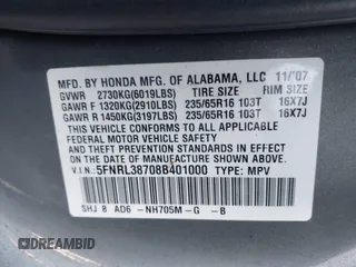 2008 Honda Odyssey EX-L with VIN 5FNRL38708B401000, listed as a IAAI auction lot 41149690 with 111,398 mi miles. Bid and sale history available at carsss.com. Image 9.