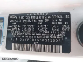 2019 Kia Sorento LX V6 with VIN 5XYPGDA55KG450039, listed as a IAAI auction lot 41307170 with 77,327 mi miles. Bid and sale history available at carsss.com. Image 9.