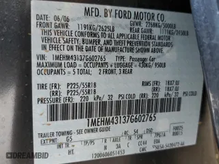 2007 Mercury Montego Premier with VIN 1MEHM43137G602765, listed as a Copart auction lot 81796354 with 0 mi miles and Salvage Title. Bid and sale history available at carsss.com. Image 12.