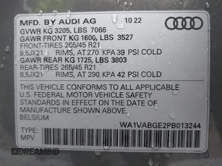 2023 Audi e-tron Chronos with VIN WA1VABGE2PB013244, listed as a IAAI auction lot 41283553 with 28,463 mi miles and . Bid and sale history available at DreamBid. Image 9.