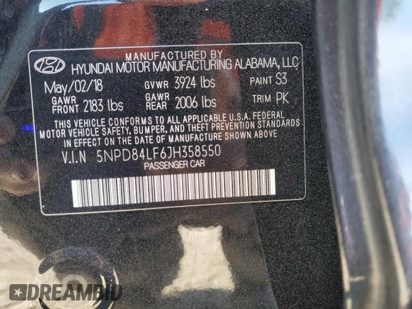 2018 Hyundai Elantra SEL with VIN 5NPD84LF6JH358550, listed as a Copart auction lot 82788224 with 122,070 mi miles and Salvage Title. Bid and sale history available at carsss.com. Image 13.