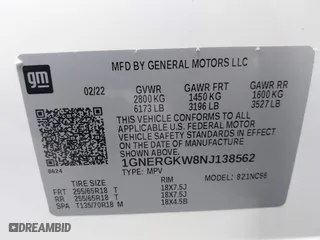 2022 Chevrolet Traverse LT Cloth with VIN 1GNERGKW8NJ138562, listed as a IAAI auction lot 41730860 with 36,276 mi miles. Bid and sale history available at carsss.com. Image 9.