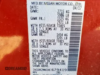 2017 Nissan Pathfinder SV z VIN 5N1DR2MN1HC679419, wystawiony jako Copart lot #58963105 z przebiegiem 132 164 mil mil oraz Czysty tytuł • Clean title. Historia ofert i sprzedaży dostępna na DreamBid. Obrazek 13.