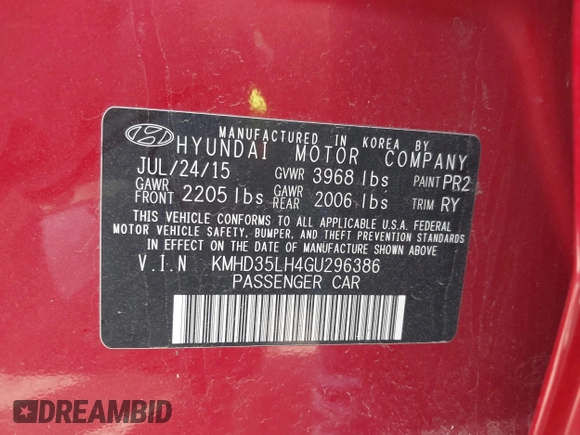 2016 Hyundai Elantra with VIN KMHD35LH4GU296386, listed as a IAAI auction lot 42235678 with 128,155 mi miles and . Bid and sale history available at DreamBid. Image 9.