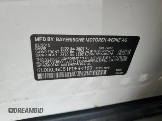 2015 BMW X6 xDrive50i with VIN 5UXKU6C51F0F94180, listed as a Copart auction lot 55306944 with 98,590 mi miles and Salvage Title. Bid and sale history available at carsss.com. Image 13.