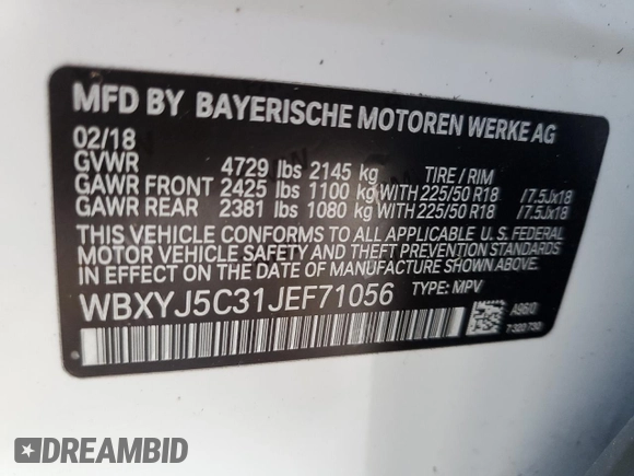 2018 BMW X2 xDrive28i with VIN WBXYJ5C31JEF71056, listed as a Copart auction lot 62033492 with 55,117 mi miles. Bid and sale history available at carsss.com. Image 10.