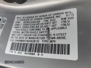 2013 Honda CR-V EX-L with VIN 2HKRM4H74DH628155, listed as a IAAI auction lot 42881796 with 208,334 mi miles and . Bid and sale history available at DreamBid. Image 9.