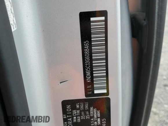 2016 Kia Sedona LX with VIN KNDMB5C13G6088465, listed as a Copart auction lot 72363684 with 89,018 mi miles and Salvage Title. Bid and sale history available at DreamBid. Image 15.