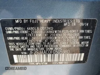 2015 Subaru Forester 2.5i with VIN JF2SJAAC0FG505980, listed as a IAAI auction lot 42010748 with 129,584 mi miles. Bid and sale history available at carsss.com. Image 9.