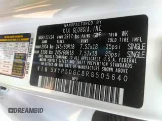 2024 Kia Telluride SX Prestige with VIN 5XYP5DGC8RG505640, listed as a IAAI auction lot 41781775 with 14,232 mi miles and . Bid and sale history available at DreamBid. Image 9.