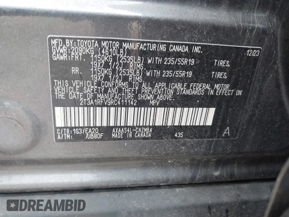 2024 Toyota RAV4 XLE Premium z VIN 2T3A1RFV9RC411142, wystawiony jako IAAI lot #42319590 z przebiegiem 18 585 mil mil oraz . Historia ofert i sprzedaży dostępna na DreamBid. Obrazek 9.