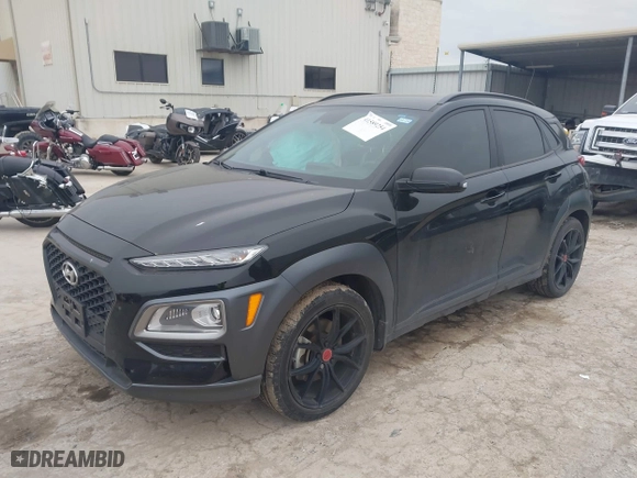 2021 Hyundai Kona NIGHT with VIN KM8K63A5XMU691471, listed as a IAAI auction lot 41589254 with 56,083 mi miles. Bid and sale history available at carsss.com. Image 2.