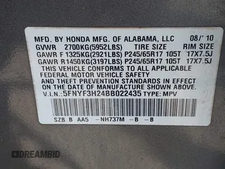 2011 Honda Pilot LX with VIN 5FNYF3H24BB022435, listed as a IAAI auction lot 41304933 with Not provided miles and . Bid and sale history available at DreamBid. Image 9.