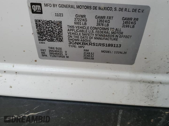 2024 Chevrolet Blazer RS z VIN 3GNKBKRS1RS189113, wystawiony jako Copart lot #86124214 z przebiegiem 8 645 mil mil oraz Czysty tytuł • Clean title. Historia ofert i sprzedaży dostępna na DreamBid. Obrazek 14.