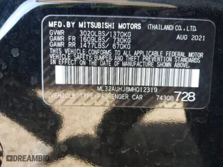 2021 Mitsubishi Mirage ES with VIN ML32AUHJ8MH012319, listed as a IAAI auction lot 41825020 with 49,164 mi miles. Bid and sale history available at carsss.com. Image 9.