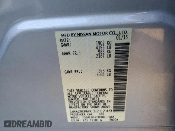 2015 Nissan LEAF SV with VIN 1N4AZ0CP6FC321749, listed as a Copart auction lot 75204493 with 67,831 mi miles. Bid and sale history available at carsss.com. Image 12.