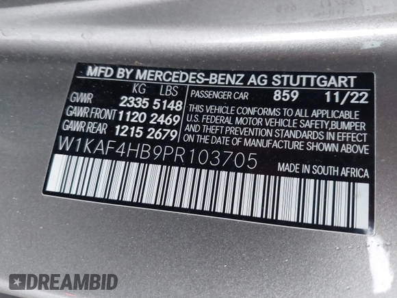 2023 Mercedes-Benz C 300 with VIN W1KAF4HB9PR103705, listed as a IAAI auction lot 41920893 with 47,467 mi miles and . Bid and sale history available at DreamBid. Image 9.