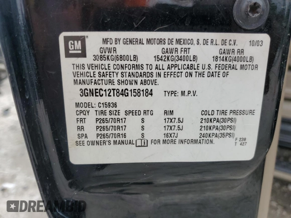 2004 Chevrolet Avalanche with VIN 3GNEC12T84G158184, listed as a Copart auction lot 51128345 with 351,344 mi miles and Salvage title. Bid and sale history available at DreamBid. Image 13.