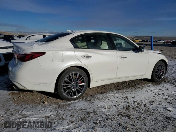 2021 Infiniti Q50 Red Sport 400 with VIN JN1FV7DR7MM880385, listed as a Copart auction lot 44394645 with 48,343 mi miles and Salvage title. Bid and sale history available at DreamBid. Image 3.