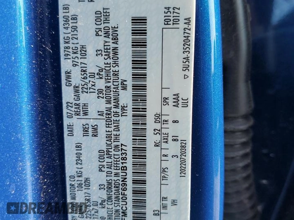 2022 Ford Escape S with VIN 1FMCU0F69NUB18377, listed as a Copart auction lot 51408325 with 52,543 mi miles and Non repairable. Bid and sale history available at DreamBid. Image 14.