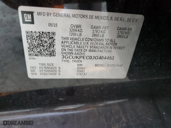 2018 Chevrolet Silverado 1500 Custom with VIN 3GCUKPEC0JG404453, listed as a Copart auction lot 41396965 with 88,294 mi miles and Salvage Title. Bid and sale history available at carsss.com. Image 14.