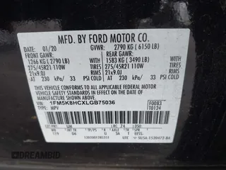 2020 Ford Explorer Platinum with VIN 1FM5K8HCXLGB75036, listed as a IAAI auction lot 41592792 with 40,507 mi miles. Bid and sale history available at carsss.com. Image 9.
