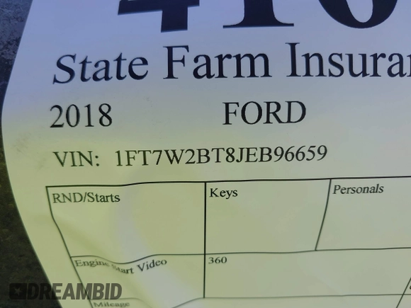 2018 Ford Super Duty F-250 SRW XL with VIN 1FT7W2BT8JEB96659, listed as a IAAI auction lot 41604781 with 1 mi miles. Bid and sale history available at carsss.com. Image 9.