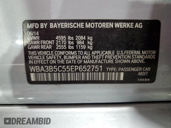 2014 BMW 3 Series 328i xDrive z VIN WBA3B5C55EP652751, wystawiony jako Copart lot #61654285 z przebiegiem 134 642 mil mil oraz Szkoda całkowita • Salvage title. Historia ofert i sprzedaży dostępna na DreamBid. Obrazek 12.