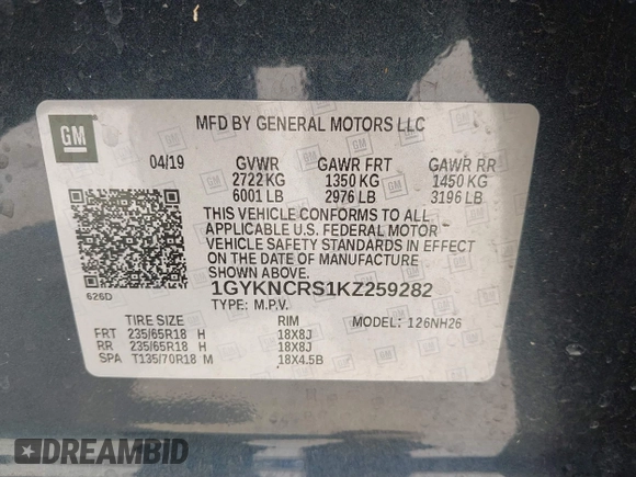 2019 Cadillac XT5 Luxury FWD z VIN 1GYKNCRS1KZ259282, wystawiony jako IAAI lot #41921030 z przebiegiem 27 880 mil mil oraz . Historia ofert i sprzedaży dostępna na DreamBid. Obrazek 9.